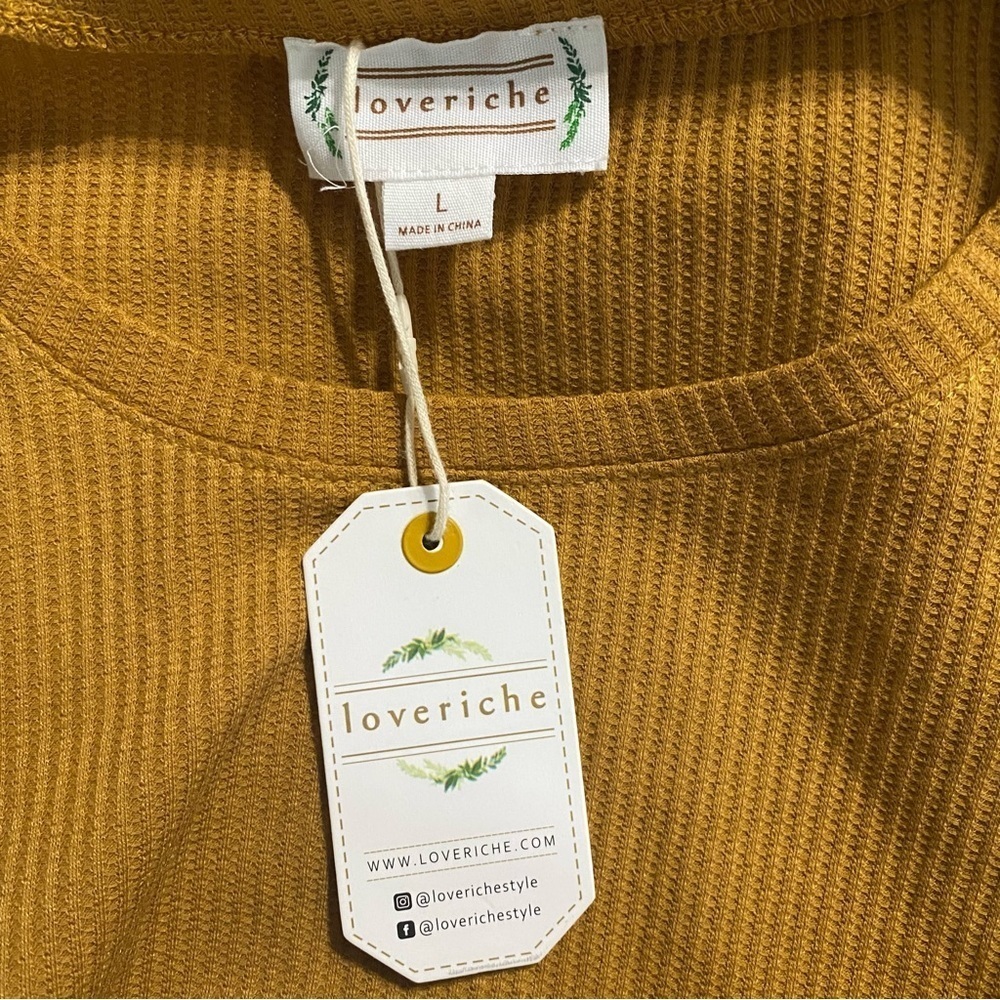 NWT Loveriche Mustard Yellow Thermal Ruffle Flutter Sleeve Top - Picture 5 of 6